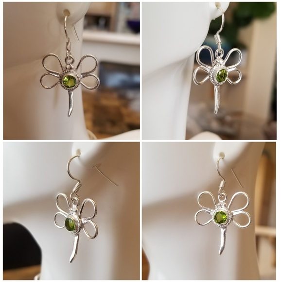 Genuine 1ct Lucky Peridot Dragonfly Earrings - Picture 2 of 4